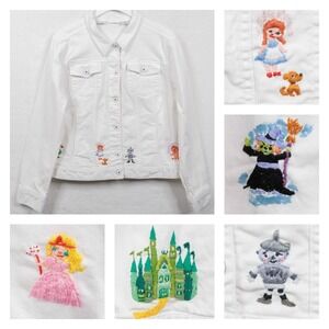 THE WIZARD OF OZ Embroidered Character Denim Jacket‎ Dorothy Glinda Wicked Sz XL